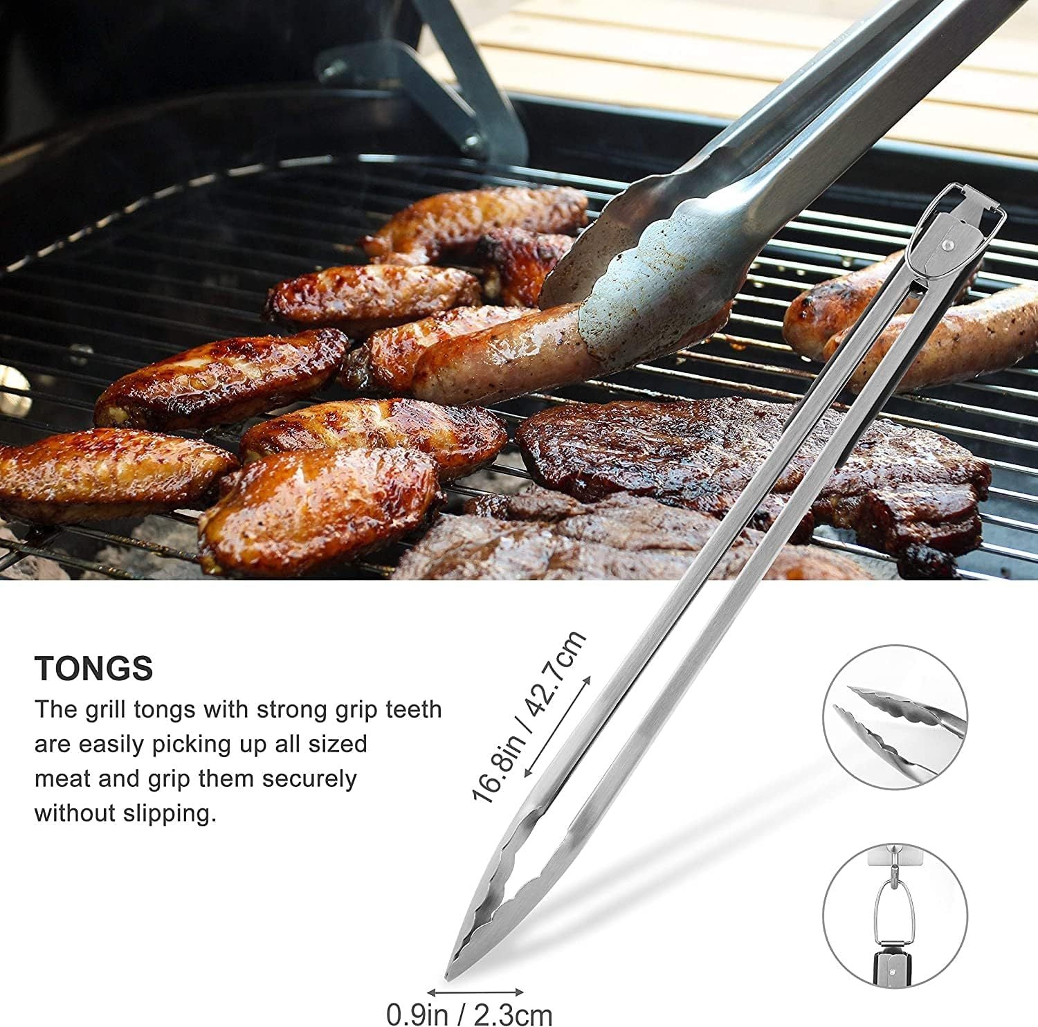 Grilljoy 8-Piece BBQ Grill Tool Set - Heavy-Duty Stainless Steel Barbecue Accessories with Spatula, Tongs, Fork & Storage Bag
