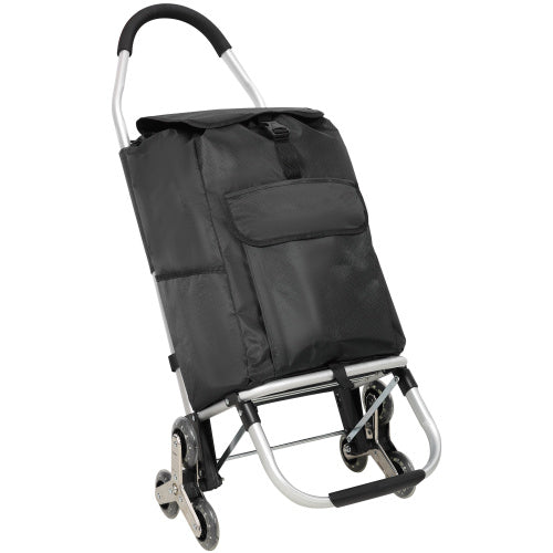Foldable Shopping Stair Trolley – Black Waterproof Oxford Bag with Stainless Steel Frame & Triangular Climbing Wheels