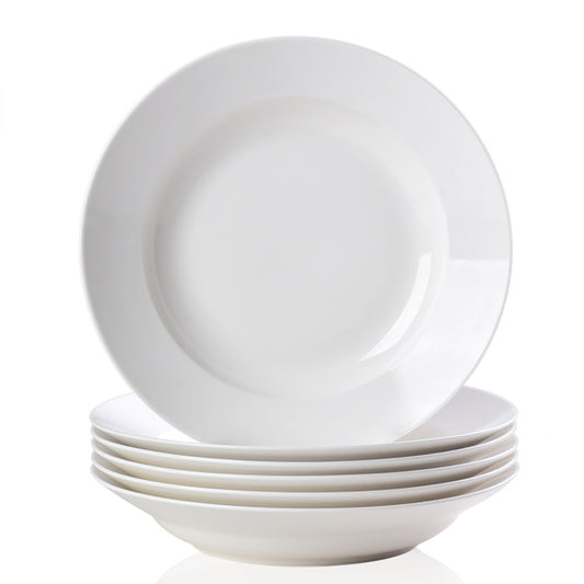 9.5-Inch Pure White Soup Plate – Set of 6 Elegant Dinner Plates