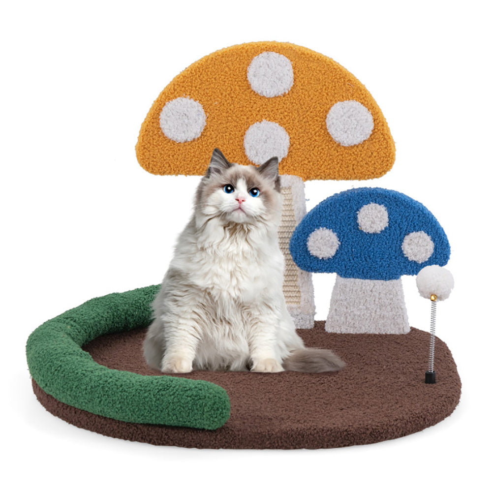 Mushroom Cat Bed with Wide Platform and Sisal Scratch Panel