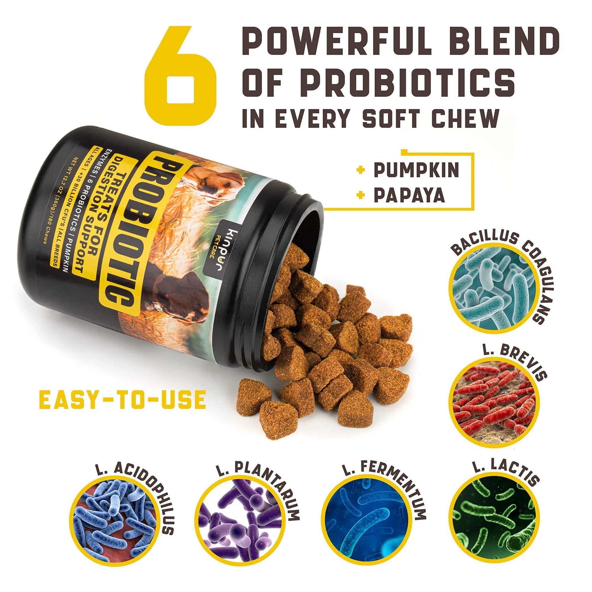 Probiotics for Dogs – Digestive Enzymes & Gut Health Support Chews for Allergies, Yeast Balance & Immunity
