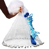 Easy Throw Fishing Cast Net (6ft/8ft Radius) - Heavy-Duty Bait Trap Net with Chain Bottom