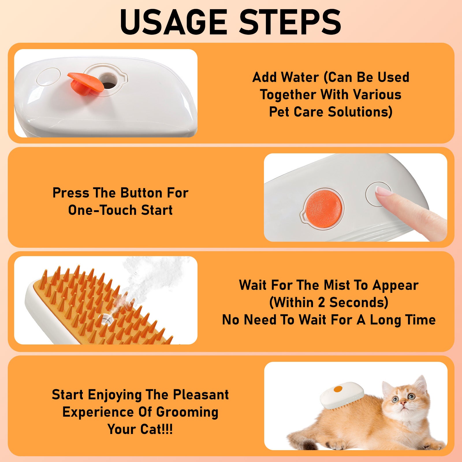 4‑in‑1 Cat Steam Grooming Brush – Hydrating Mist, Deshedding, Detangling & Massage Combo for Dogs & Cats