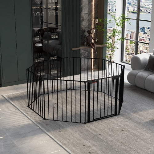 200" Adjustable Safety Gate – 8-Panel Metal Play Yard & Door Gate, Configurable Freestanding Barrier for Stairs, Fireplaces, Pets & Christmas Trees
