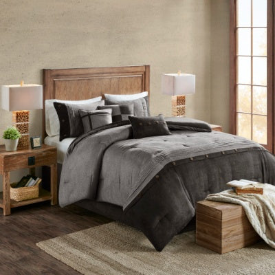 7-Piece Faux Suede Comforter Set – Includes Comforter, Bedskirt, 2 Shams & 3 Decorative Pillows, Hypoallergenic Polyester Fill, Elegant Textured Design