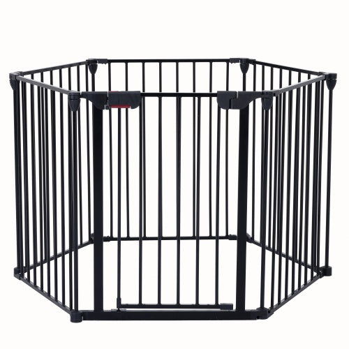 150″ Adjustable 6-Panel Metal Safety Gate – Foldable Freestanding Play Yard & Safety Fence