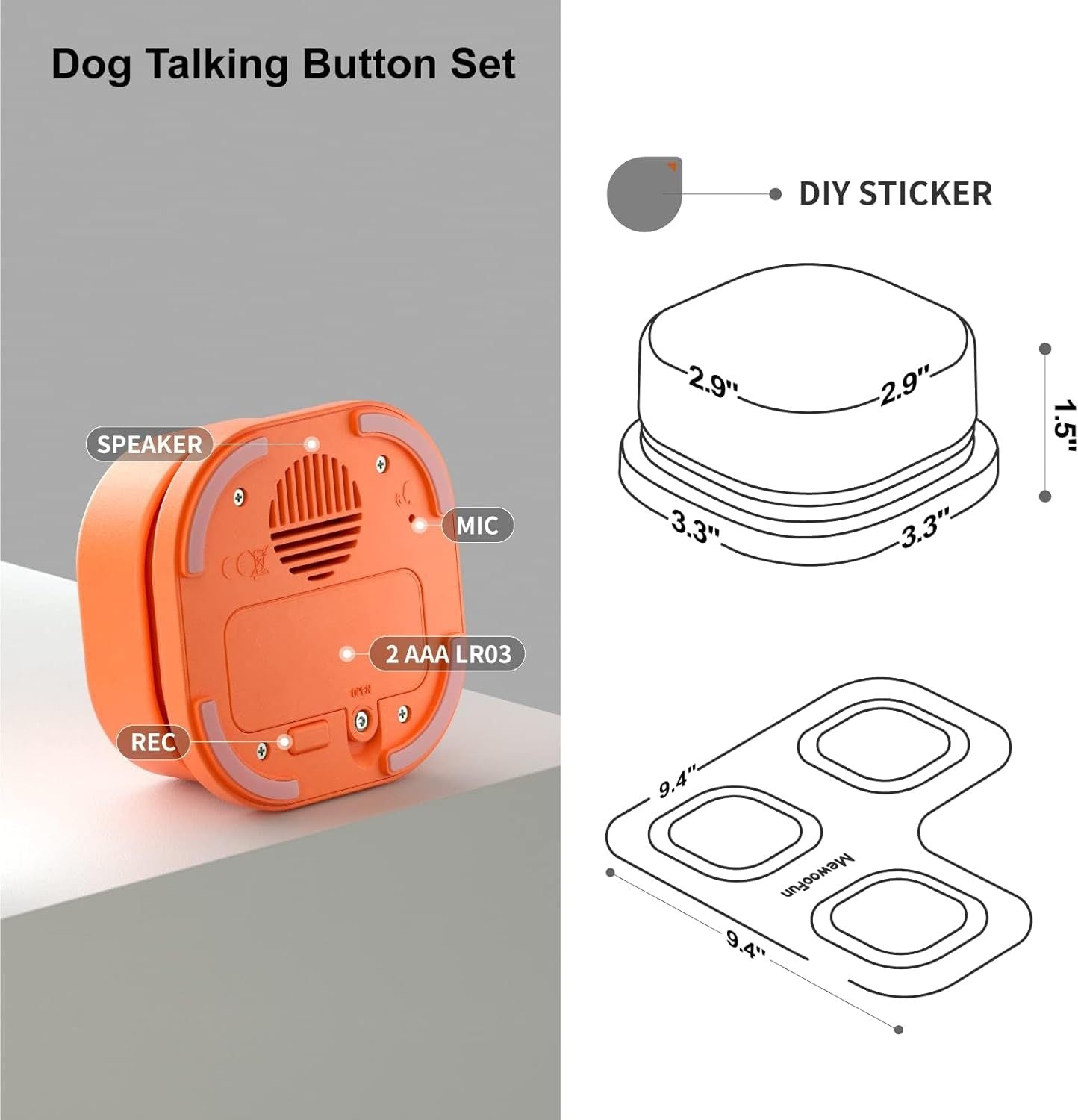 MewooFun Dog Talking Buttons Set – 3 Recordable Communication Buttons for Dogs & Cats, Training & Interactive Pet Toy