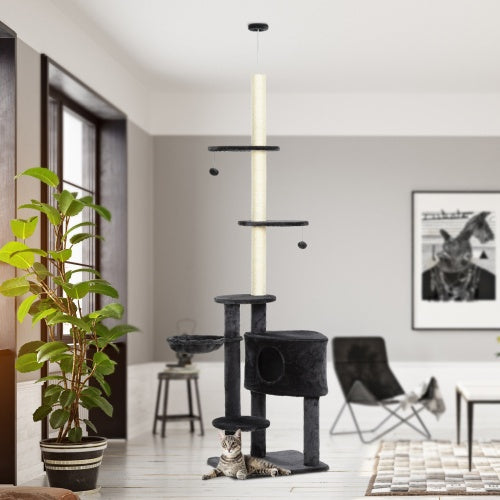 PawHut Adjustable Height Floor-to-Ceiling Vertical Cat Tree – Dark Grey