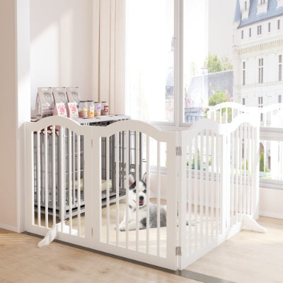 27.6″ Tall 4-Panel Freestanding Wooden Pet Gate – Foldable Safety Fence with Support Feet