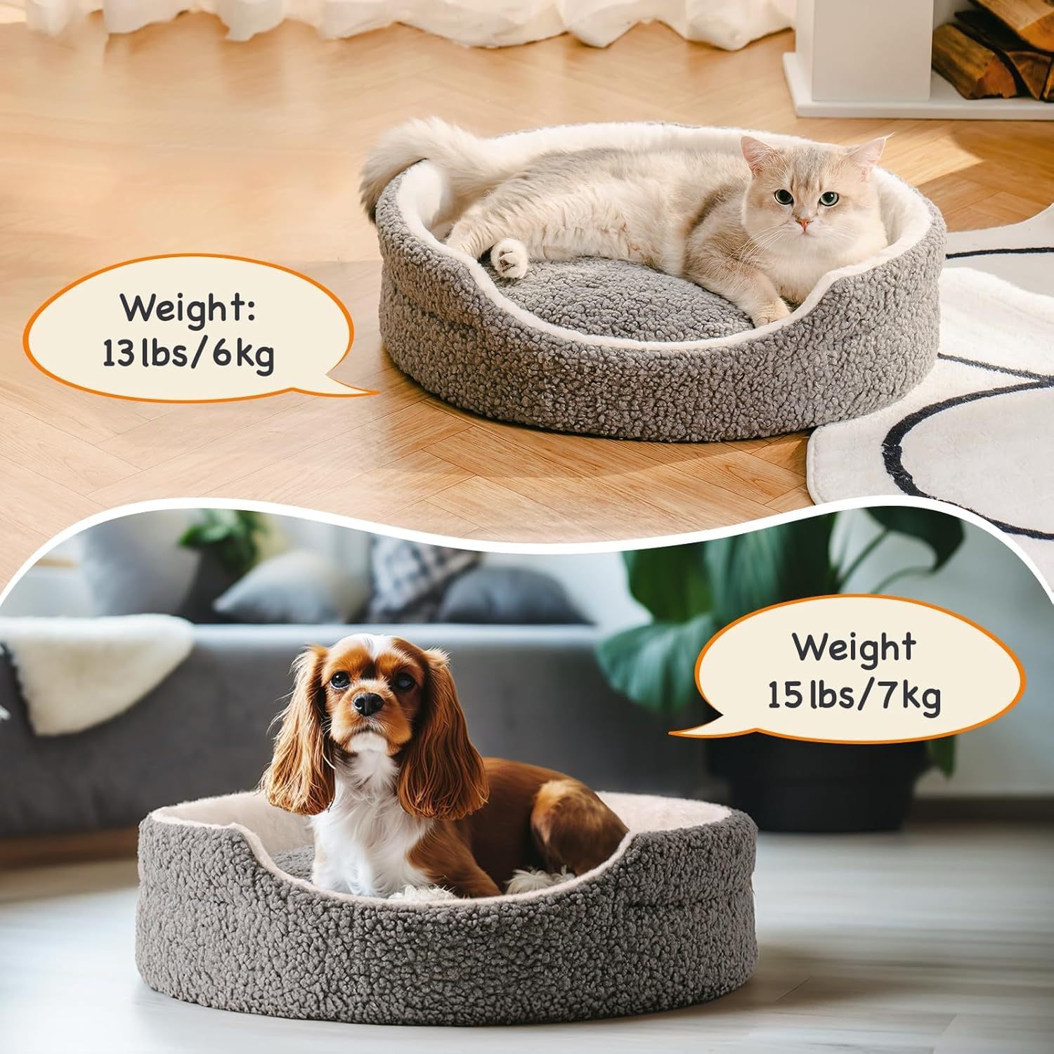 Mewoo Washable Pet Bed – 23"x23"x7" Orthopedic Plush Round Bed with Non-Slip Bottom for Small Dogs, Cats & Kittens