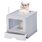 51 × 40 × 38 cm PP Plastic Litter Box – Spliced Bottom Pull-Out Square Grey with Scoop