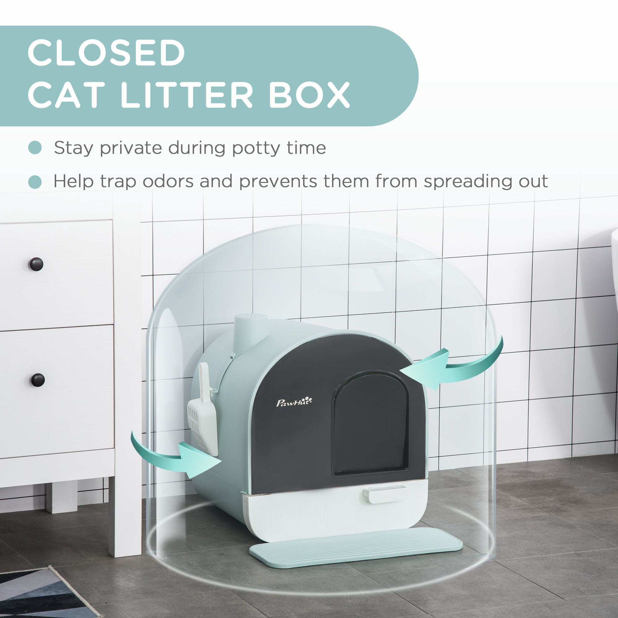 Cat Litter Box with Lid – Indoor Enclosed Litter Tray with Spoon & Strainer, Odor Control & Easy Cleaning for Cats