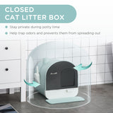Cat Litter Box with Lid – Indoor Enclosed Litter Tray with Spoon & Strainer, Odor Control & Easy Cleaning for Cats