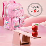 Sanrio Pink Grid My Melody Backpack Set – Backpack + Badge, 6 Cards & Stationery Set with White Rope