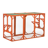 Outdoor Wooden Cat House – Waterproof Asphalt Roof & Fir Mesh Enclosure (Orange)