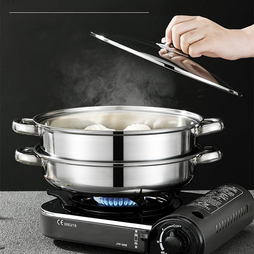 High-Quality Double-Layer Stainless Steel Steamer Set – Thickened Design for Induction & Gas Stoves