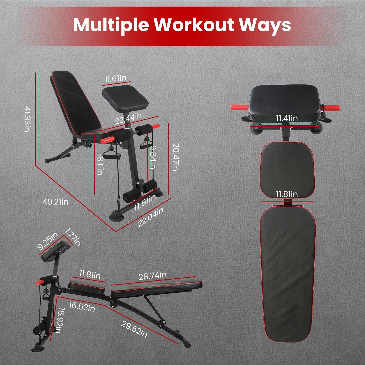Adjustable Weight Bench with Preacher Curl Pad, Resistance Bands & Leg Extension – Home Gym Workout Bench 🏋️‍♂️🔥