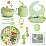 Silicone Baby Feeding Set with Suction – 10 PCS Baby Weaning Supplies (Green)