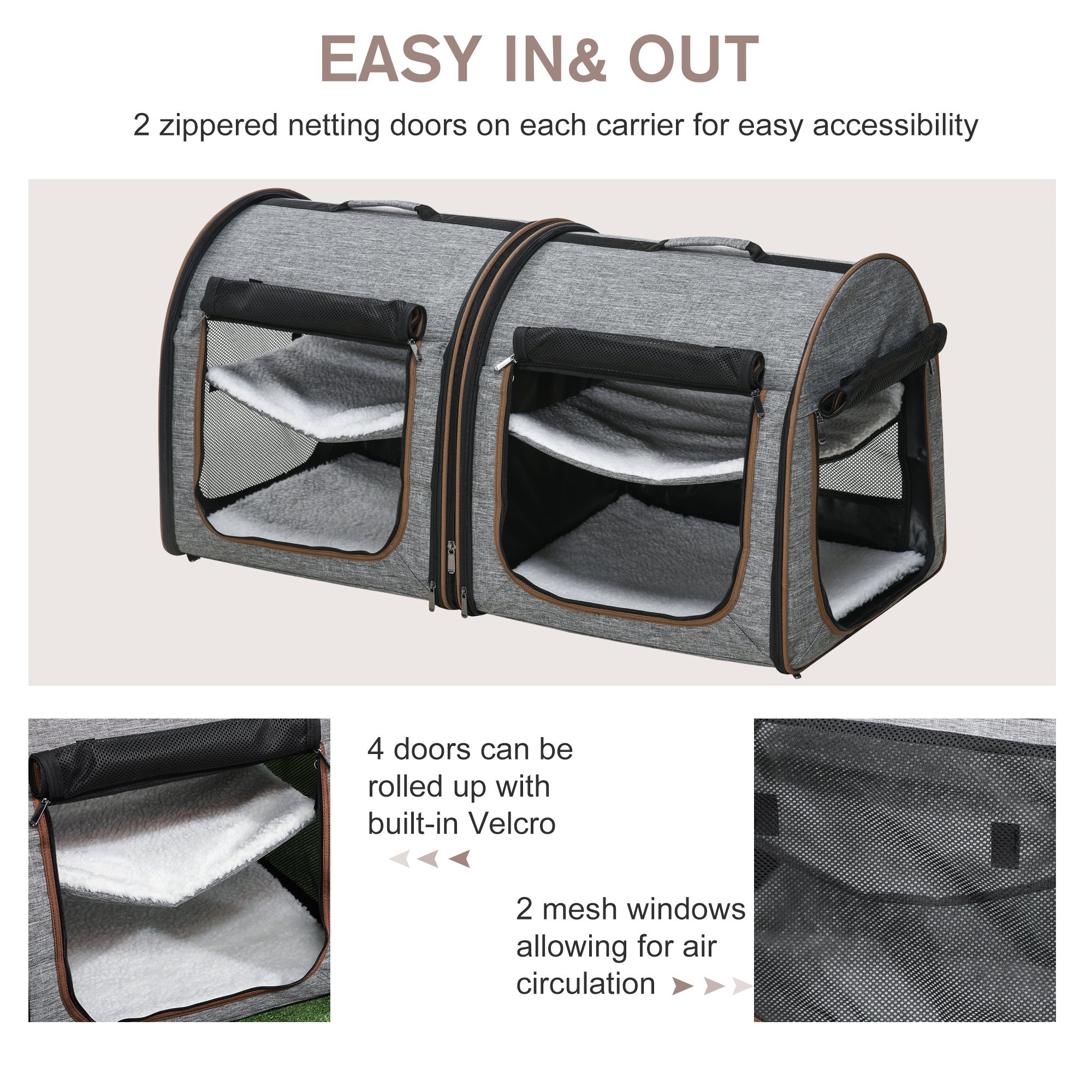 Portable Soft-Sided Pet Carrier with Divider – Two-Compartment, Padded, Foldable & Storage Bag Included