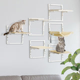 PawHut 6-Piece Modern Cat Wall Shelves – Height Adjustable Jumping Platforms & Climbing Furniture for Indoor Cats