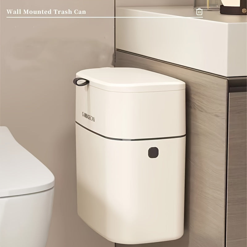 Large Capacity Horizontal Slim Wall-Mounted Trash Can with Lid – Household Kitchen Accessories