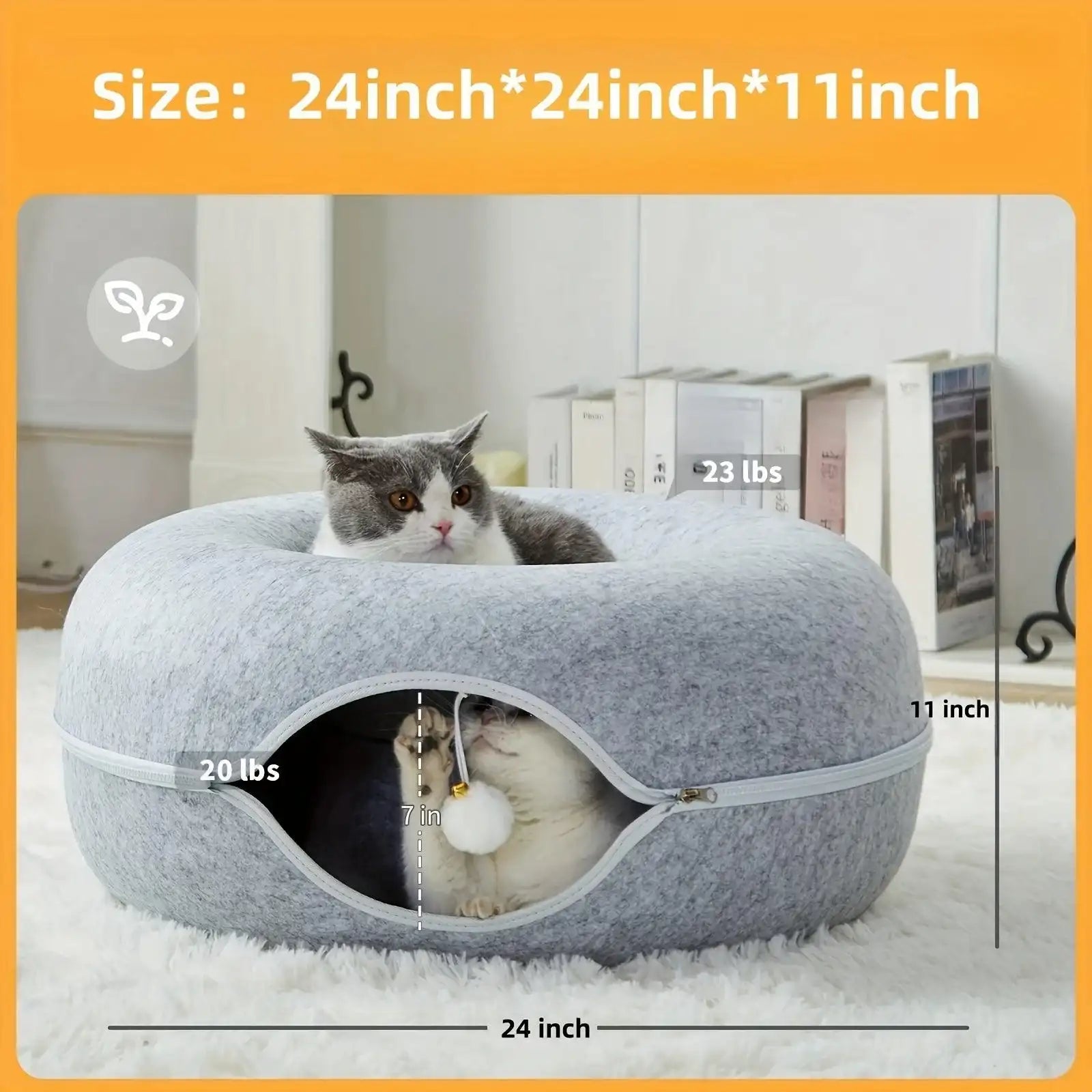Peekaboo Cat Cave for Indoor Cats, Cat Donut Cat Tunnel Bed, Scratch Resistant Cat Toys for Medium Large Cats - PulinGO