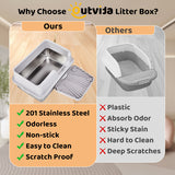 Extra-Large Stainless Steel & Plastic Litter Box with Snap-On Enclosure, Spatula & Foot Pad – Grey (61 × 40 × 33 cm)