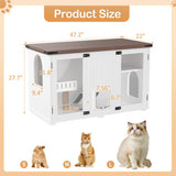 47.25″ Large Cat Litter Box Enclosure with LED Light – Hidden Cat House with Stairs, Scratching Post & Smart Doors (White)