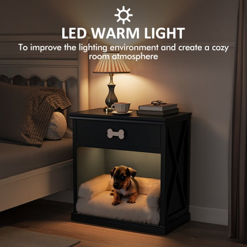 Vintage Small Locker with LED Lights & Pet Bed – Multi-Functional Wooden Pet Furniture with Storage and Cozy Sleeping Space