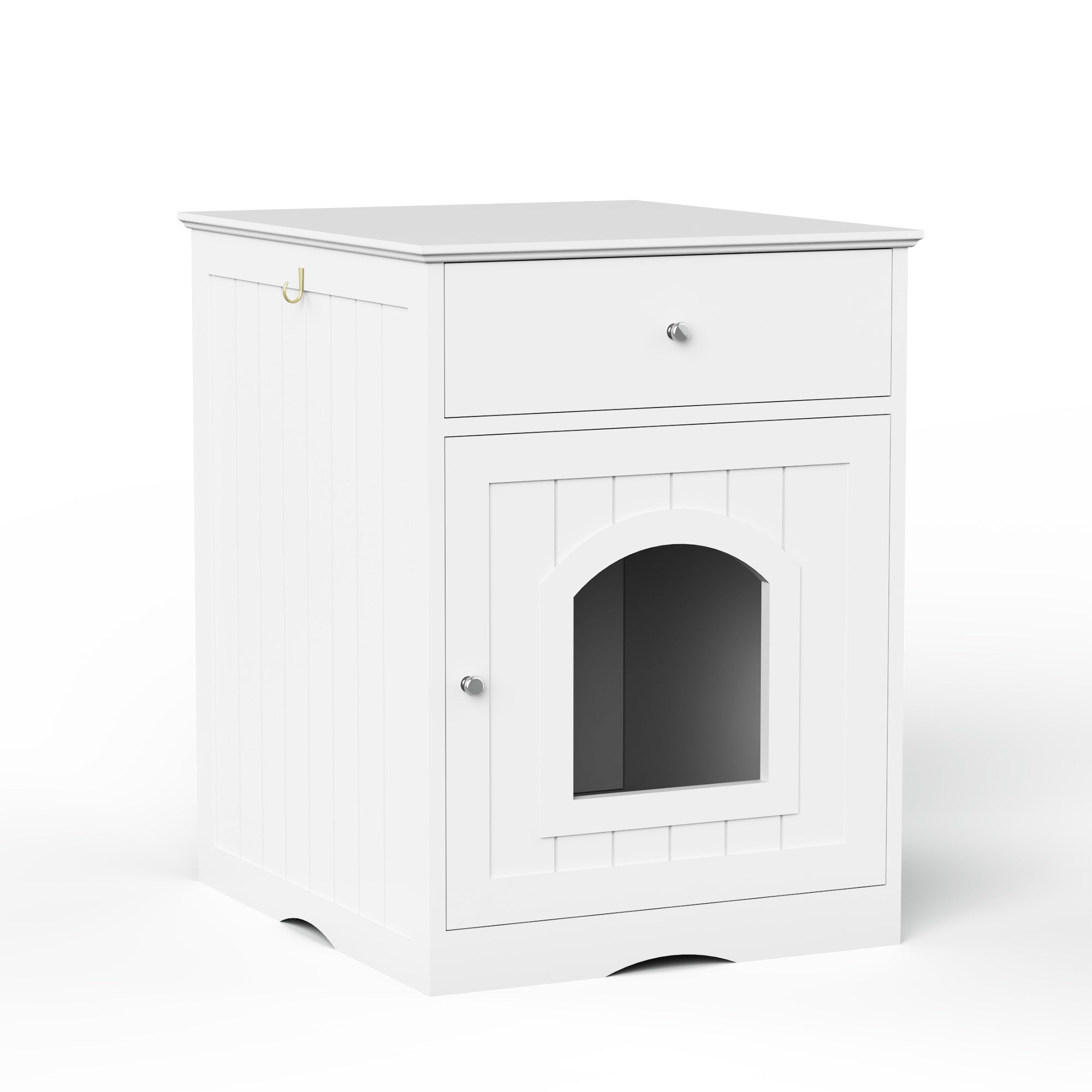 Wooden Pet House Litter Box Furniture – Multi-Functional Enclosure with Fence, Drawers & Modern Wooden Design