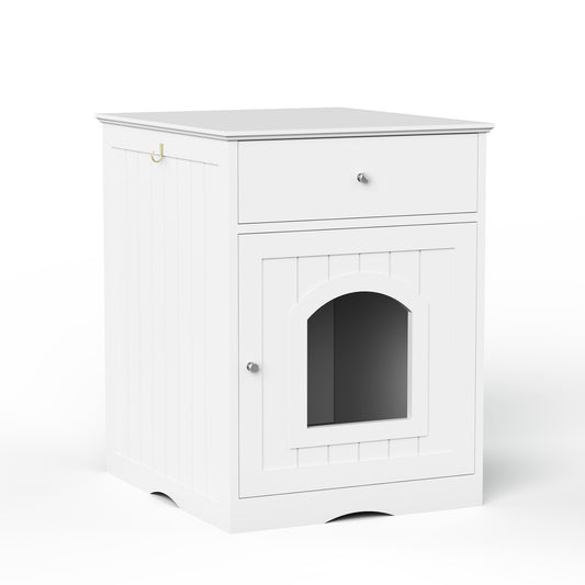 Wooden Pet House Litter Box Furniture – Multi-Functional Enclosure with Fence, Drawers & Modern Wooden Design
