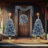 Pre-Lit Christmas 4-Piece Artificial Tree Set – Entrance Trees, Garland & Wreath with LED Lights