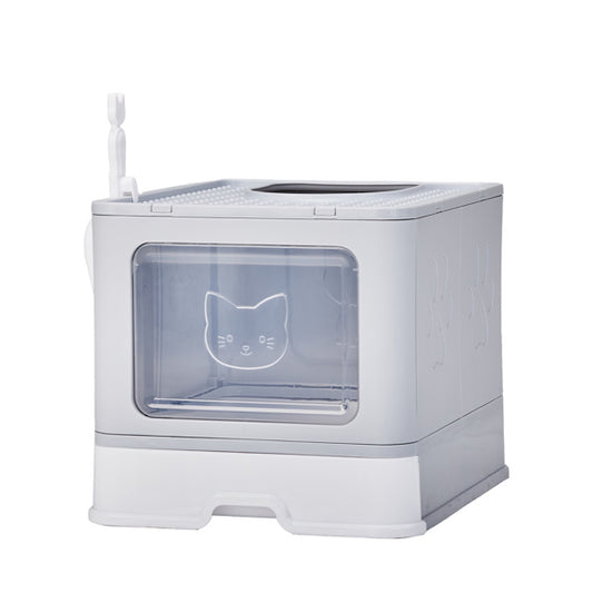 51 × 40 × 38 cm PP Plastic Litter Box – Spliced Bottom Pull-Out Square Grey with Scoop