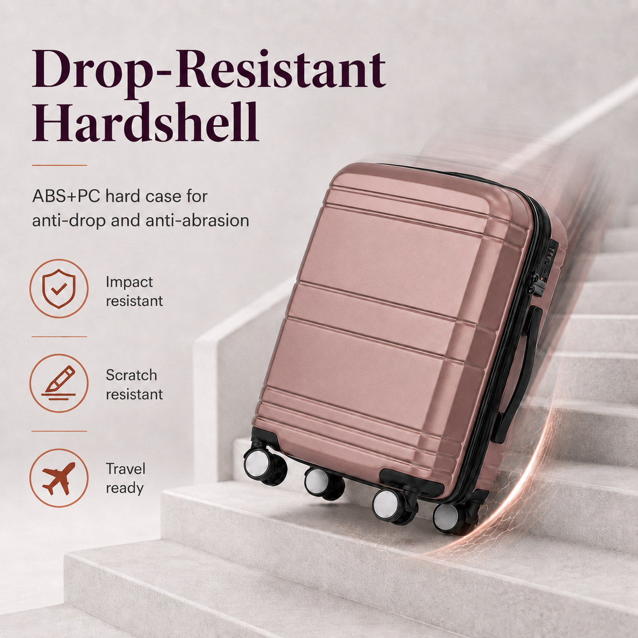 Rose Gold 20-Inch Expandable Hardshell Carry-On with TSA Lock
