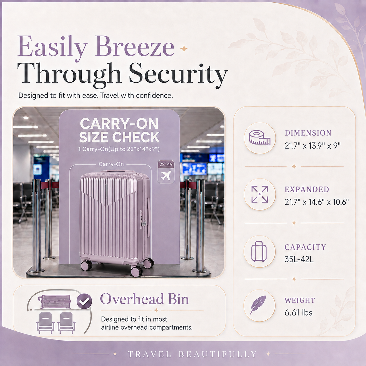 Purple 20-Inch Expandable Hardshell Carry-On with TSA