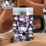 Sanrio Kuromi 14 oz Stainless Steel Insulated Water Bottle with Handle & Straw – BPA-Free, All-Season Gift