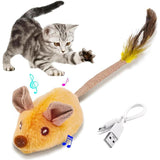 Interactive Cat Toy Mouse – USB Rechargeable Moving Mouse with LED Lights, Chirping Sound & Feather Tail for Indoor Cats