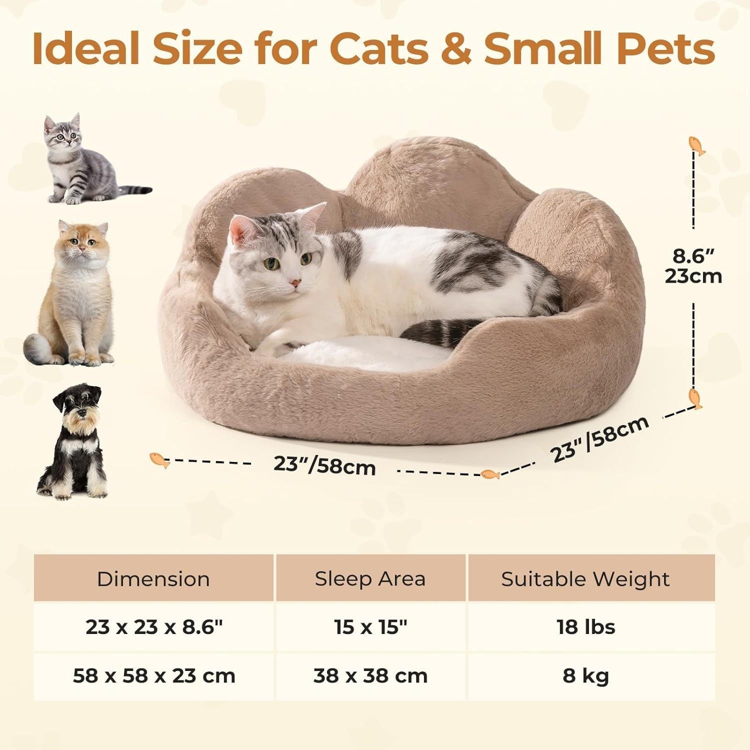 Mewoofun Round Cat Bed – 23" Washable Fluffy Pet Couch with Anti-Slip Bottom for Indoor Cats, Kittens & Small Dogs
