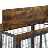 Furniture-Style Dog Crate Side Table – Rustic Brown Wooden Kennel with Double Doors, Lift-Top & Wheels