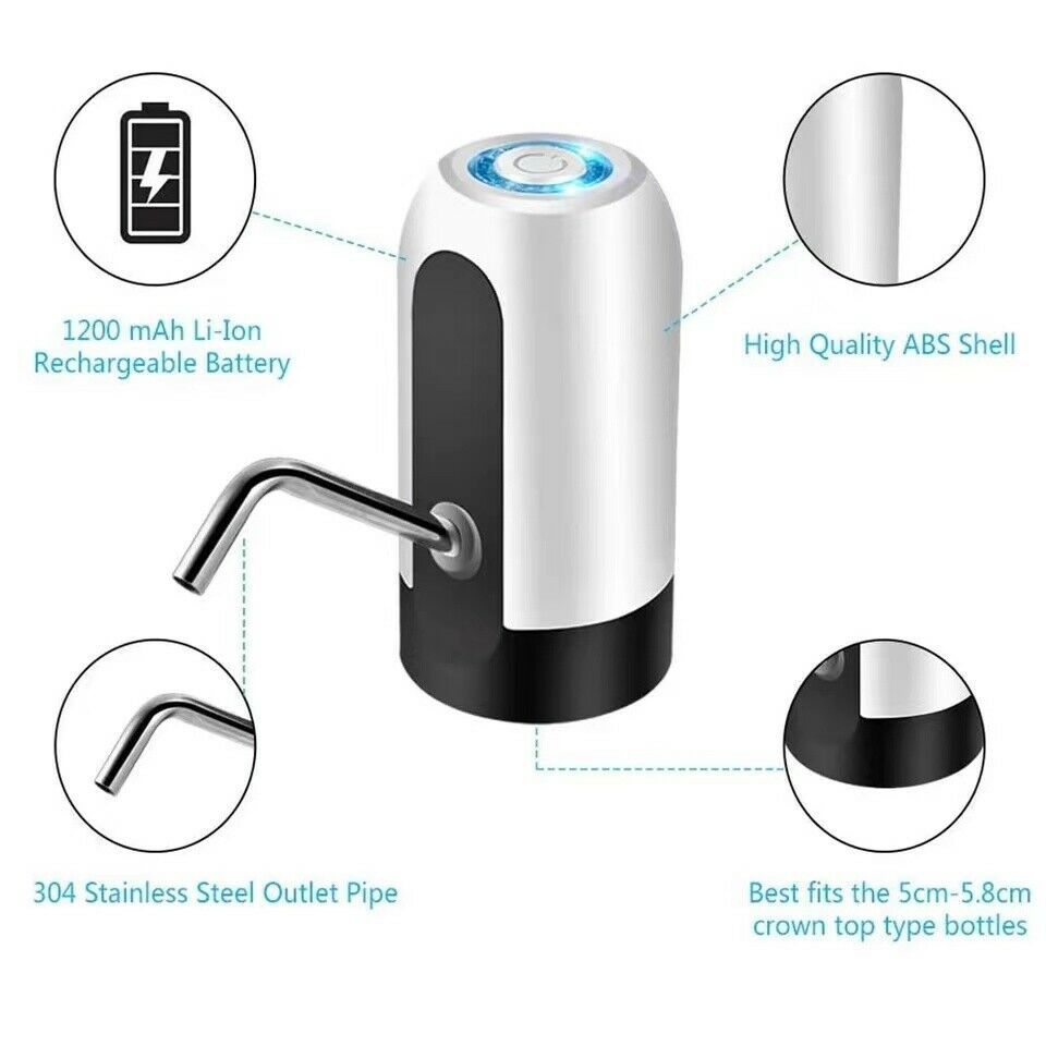 USB Rechargeable 5-Gallon Water Bottle Electric Dispenser Pump – Automatic One-Touch Water Pump with Universal Fit