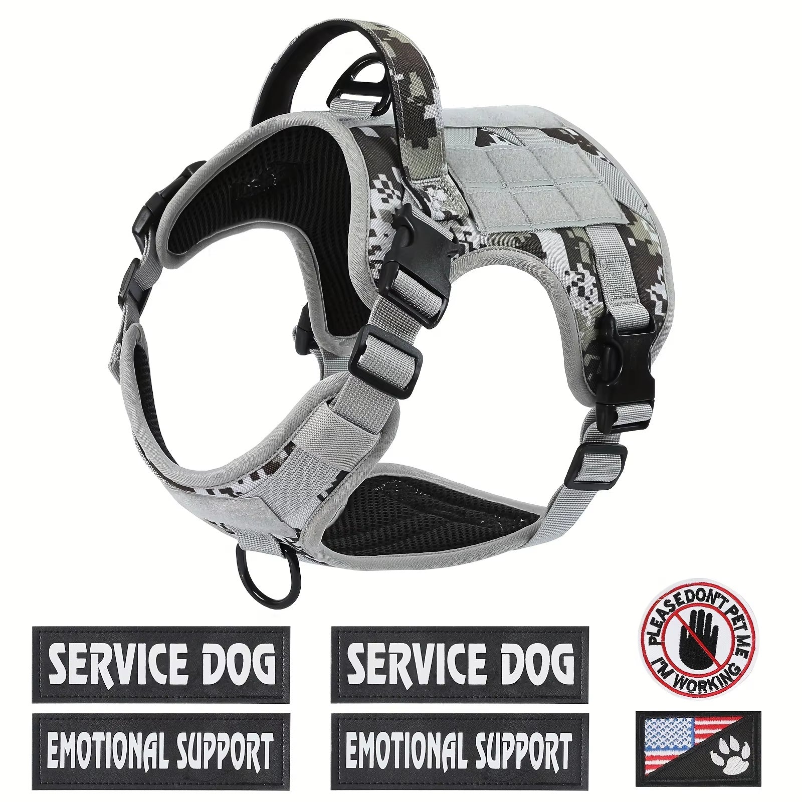 American Local Tactical Pet Harness – Adjustable Reflective Service Dog Vest with Metal Buckle for Training & Hiking