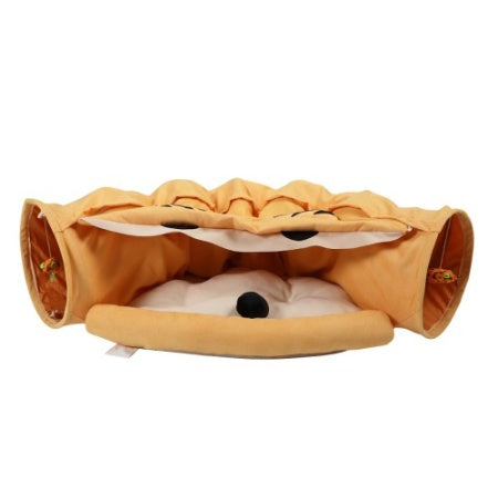 Cat Telescopic Tunnel Cushioned Bed – Foldable Play Tunnel with Zipper-Connected Nest & Teasing Balls