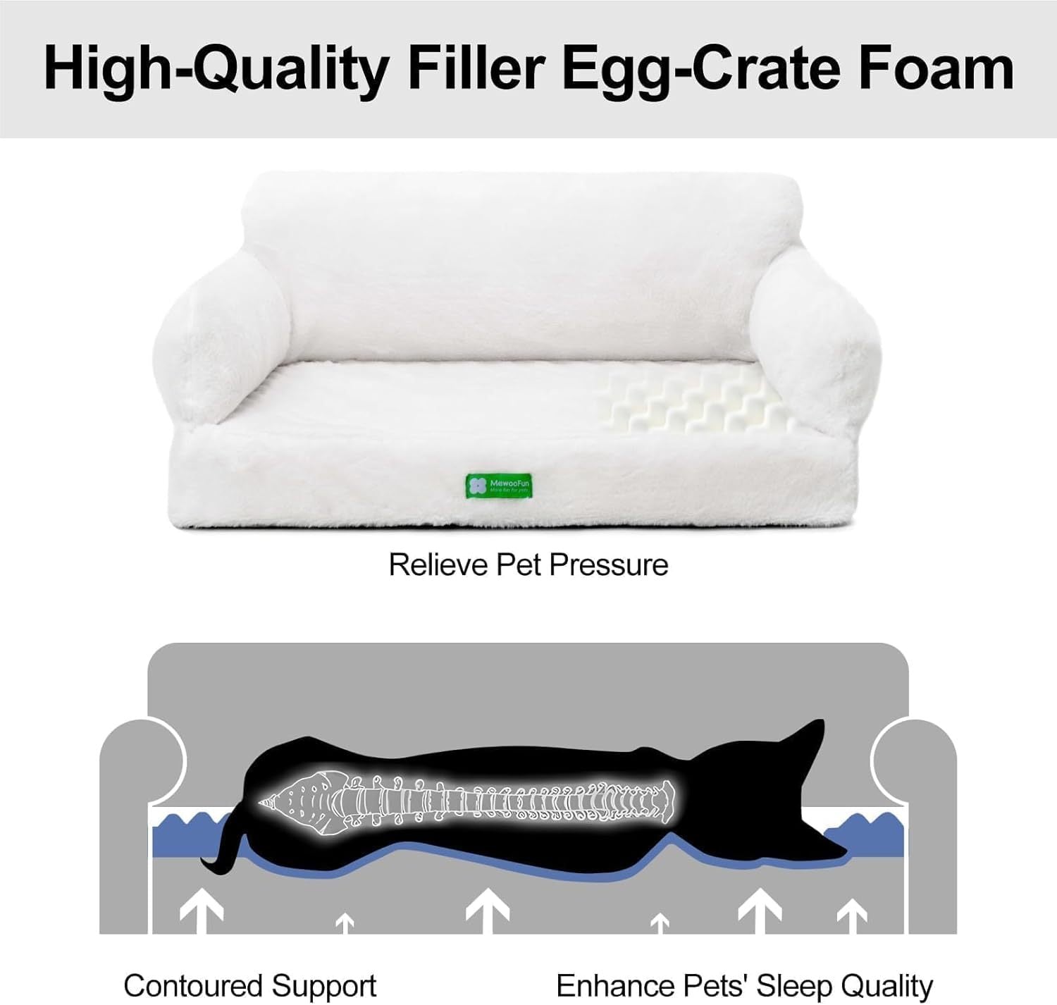 Mewoofun Orthopedic Dog Bed – 34.6" Egg Foam Sofa with Washable Cover & Non-Slip Bottom for Small & Medium Dogs