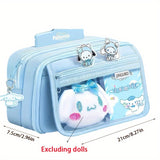 Large Capacity Transparent Pencil Box – Purple Canvas Stationery Organizer with Kawaii Character Design & Stickers for School Supplies ✏️🟣