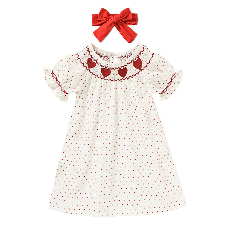 Baby Girls Valentine’s Day Dress ❤️ Heart Embroidery Party Outfit with Headband 🎀