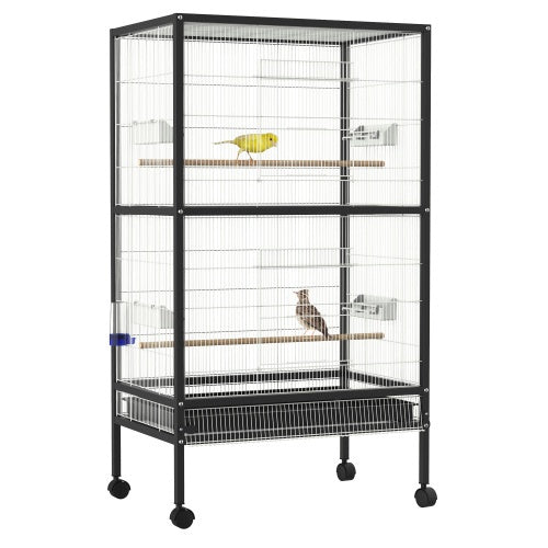 PawHut 54'' Extra Large Portable Rolling Iron Aviary – Flight Bird Cage with Accessories for Parrots, Cockatiels & Finches