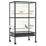 PawHut 54'' Extra Large Portable Rolling Iron Aviary – Flight Bird Cage with Accessories for Parrots, Cockatiels & Finches