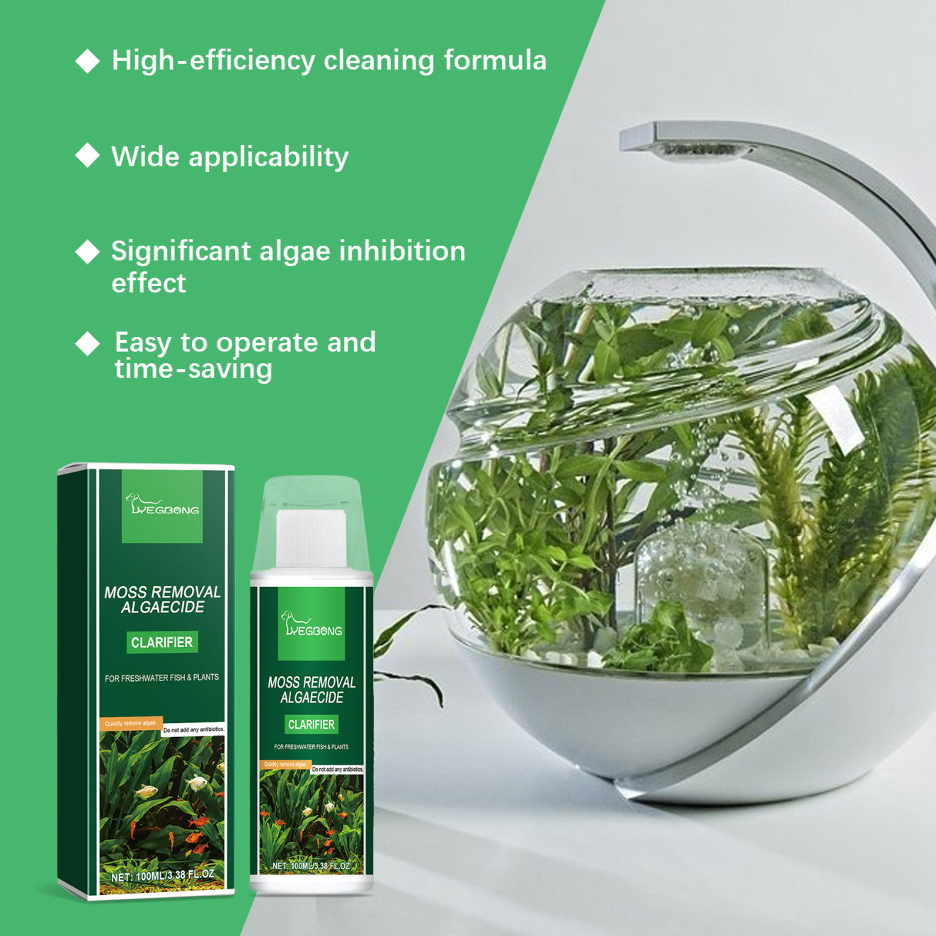 Yegbong Algae Removal Clarifier – Safe Aquarium & Pond Water Purifier, Eliminates Green, Brown & Black Algae Without Harming Fish
