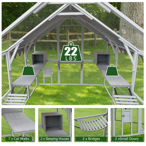 Outdoor Cat Room Fence – 110" Large Kitten Play Enclosure with Climbing Platform & Secure Wire Panels
