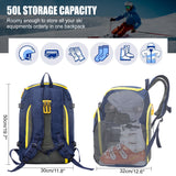 50L Ski & Snowboard Backpack - Waterproof Travel & Hiking Pack for Winter Sports